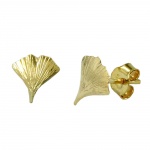 stud earrings 9mm ginkgo leaf shiny 9k gold