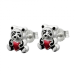 stud earrings, coloured panda, silver 925