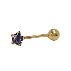 belly button piercing bananabell 18x6mm star cubic zirconia amethyst with ball 14k GOLD