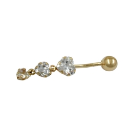 belly button piercing bananabell 35x6mm 3x cubic zirconia 14k gold