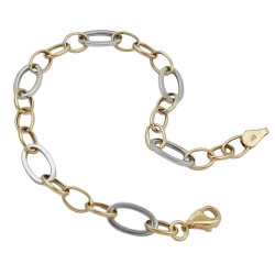 bracelet 7mm anchor chain oval bicolor alloyed white gold 9k gold 19cm