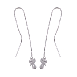 chain earrings, with cat, silver 925