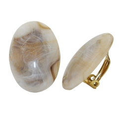 clip-on earring oval cream marbled 17x19mm