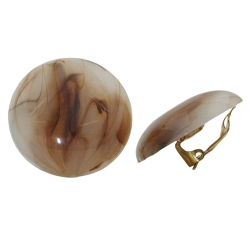 clip-on earring round beige brown marbled 30mm