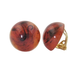 clip-on earring round brown marbled 18mm