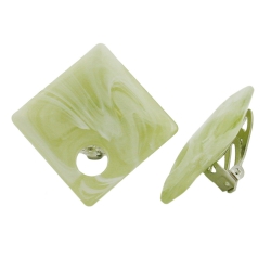 clip-on earring square beads green light white 25x25mm