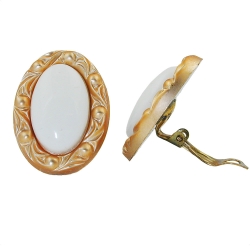 clip-on earring white and gold colored 30x21mm