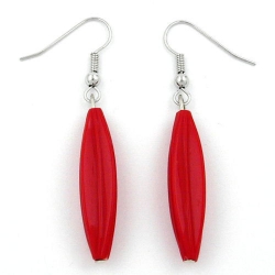 ear hooks, grooved olive, shiny red