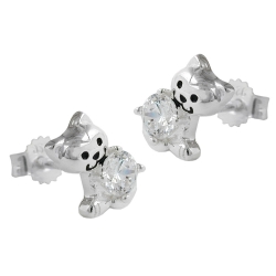 ear studs, cat with cubic zirconia, silver 925