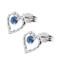 earring, stud, heart, blue, silver 925 