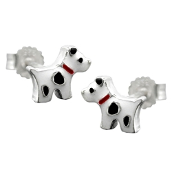 earring studs, dog with dots, silver 925 