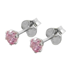 earring studs, zirconia pink, silver 925 