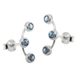 earrings, 3 zirconias aqua, silver 925