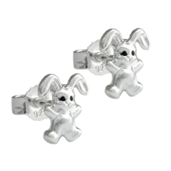 earrings, 7mm, small hare, silver 925