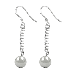 earrings, ball and feather, silver 925