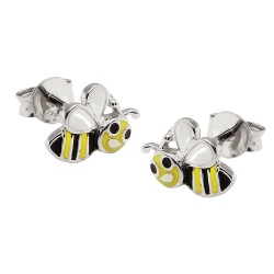 earrings, bee, black-yellow, silver 925