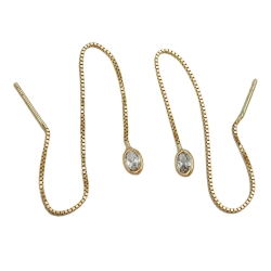 earrings, box chain, zirconia, 9k gold