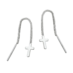 earrings, chain & cross, silver 925