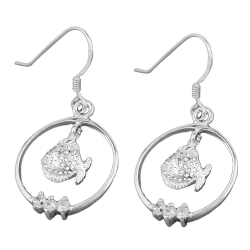 earrings, fish, zirconia, silver 925