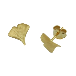 earrings, ginkgo leaf, matt, 9k gold