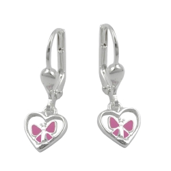 earrings, heart butterfly, silver 925