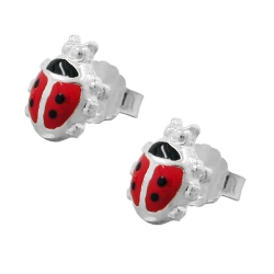 earrings, ladybird, red, silver 925