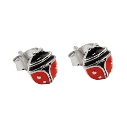 earrings, ladybird, red, silver 925
