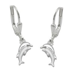 earrings, leverback, dolphins, siver 925