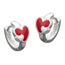 earrings, leverback, heart, red, silver 925