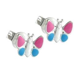 earrings, pink butterflies, silver 925