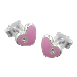 earrings, pink hearts, silver 925