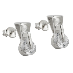 earrings, round zirconia, silver 925