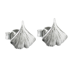 earrings, studs ginkgo leaf, silver 925