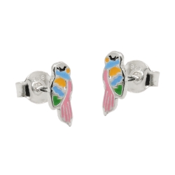 earrings studs parrot colour silver 925