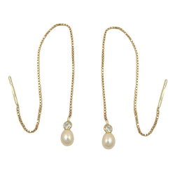 earrings thread 93mm venetian box chain cultured pearl cubic zirconia 9k gold