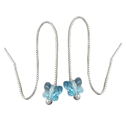 Earrings threads 115x8mm butterfly glass stone light blue silver 925