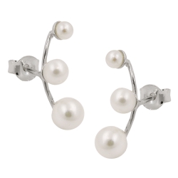 earrings, with 3 white beads, silver 925