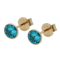 earrings zirconia turquoise 4mm, 9k gold 