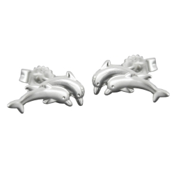 earstuds, 11mm dolphin, silver 925