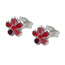 earstuds, flower red, silver 925
