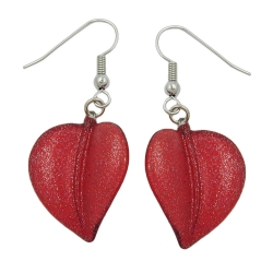 hook earrings leaf bead red 