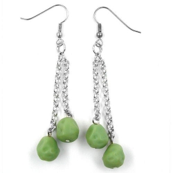 hook earrings rolo chain silver coloured with beads green