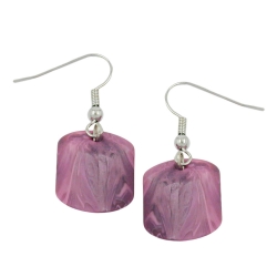 hook earrings slanted bead pink marbled