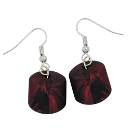 hook earrings slanted bead red metallic