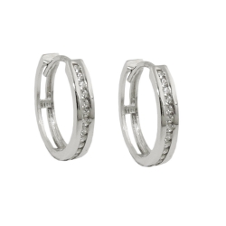 Hoop earring 14x3mm hinged with zirconias 9k white gold