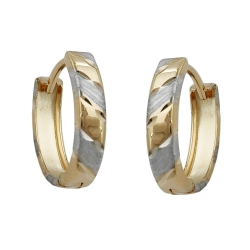 hoop earrings 12x3mm hinged bicolor diamond cut 9k gold