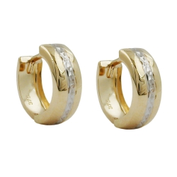 hoop earrings 12x5mm hinged two tone diamond cut 9k gold