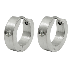 hoop earrings 13x4mm hinged hoops with white glass stone stainless steel