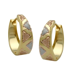 hoop earrings 14x13x5mm hinged tricolor diamond cut 9k gold