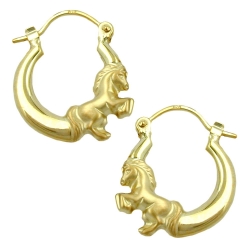 hoop earrings 17x14mm horse shiny matte hoop clasp 9k gold